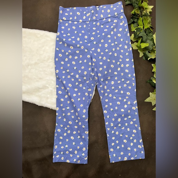 ZARA Blue Cornflower Cropped Daisy Pants M - Picture 5 of 7